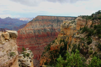 Scenic view of rocky mountains against cloudy sky