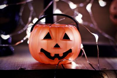 Close-up of illuminated halloween pumpkin