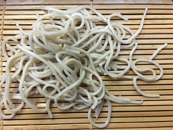 High angle view of pasta in basket