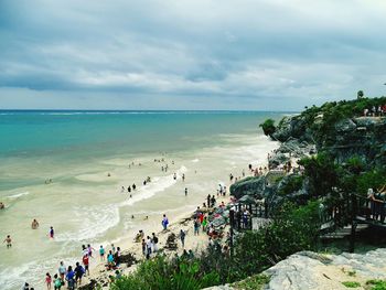 Scenic view of sea against cloudy sky