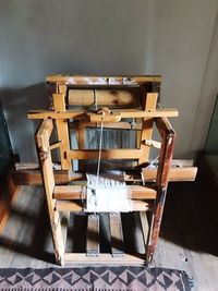 High angle view of chairs on table at home