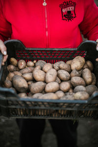 Midsection of man picking peanuts