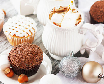 Close-up of cupcakes on table