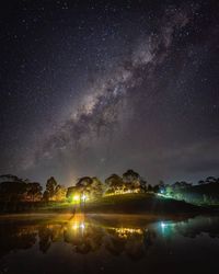 Scenic view of lake against sky at night