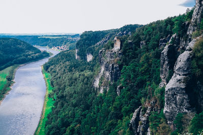 River amidst mountains against sky