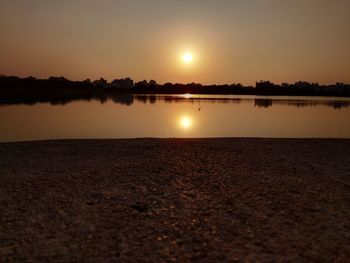 Scenic view of lake against sky during sunset