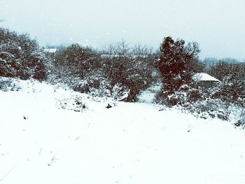 Snow covered landscape against sky