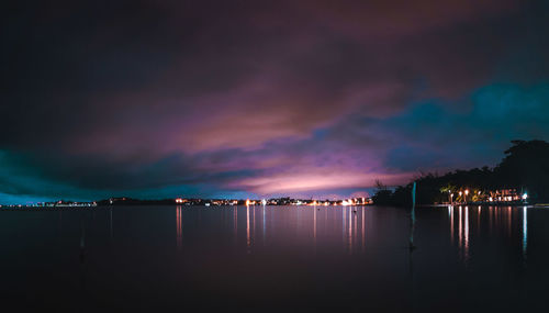 Scenic view of sea against sky at night