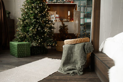 Christmas tree on table at home