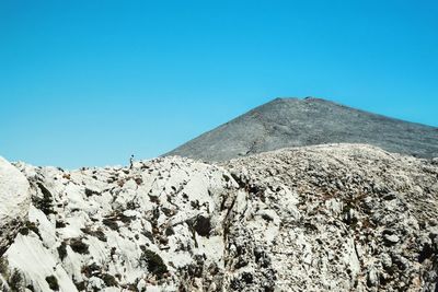 Low angle view of mountain against clear blue sky