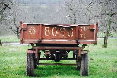 Old vehicle trailer in park