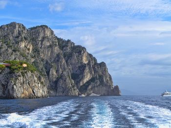 Scenic view of sea against cloudy sky