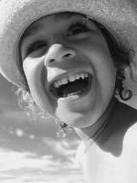 Close up portrait of little girl with panama 