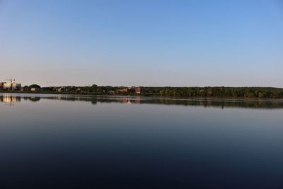 Calm sea against clear sky