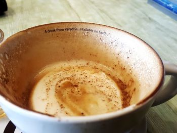 High angle view of coffee on table
