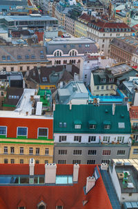 High angle view of buildings in city