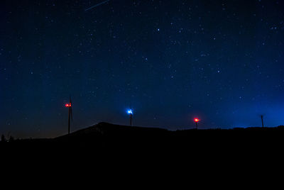 Scenic view of silhouette field against sky at night