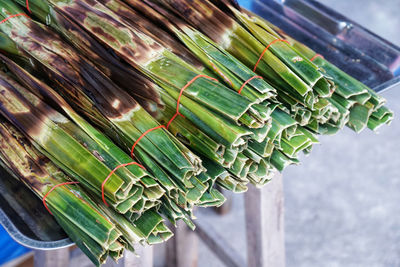 High angle view of vegetables on table