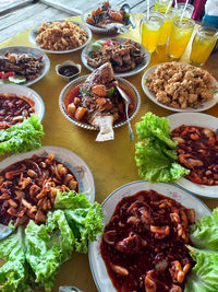 High angle view of food on table