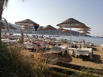 Panoramic view of beach against clear sky