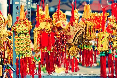 Close-up of traditional wind chimes at market