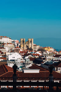 View of lisbon's baixa district including the iconic se cathedral, portugal