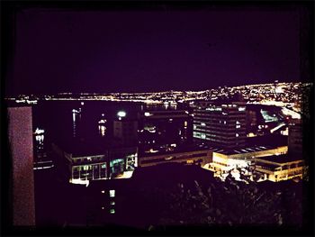 Illuminated buildings at night