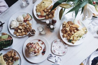 High angle view of food on table