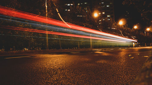 Light trails on road at night