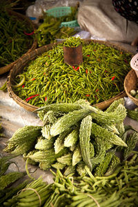 High angle view of vegetables in market