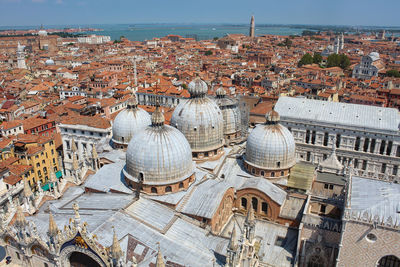 High angle view of buildings in city