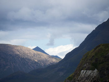 Scenic view of mountains against cloudy sky