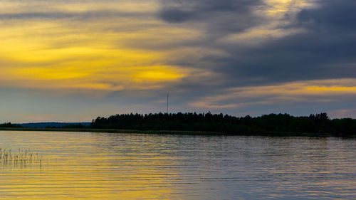 Scenic view of lake against sky at sunset