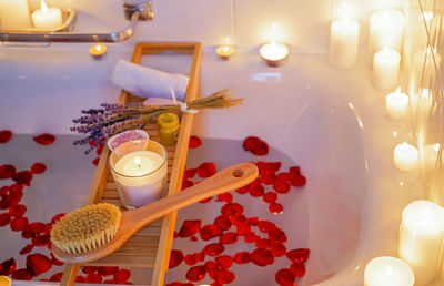 High angle view of candles on table