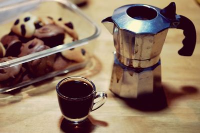 Close-up of coffee cup on table