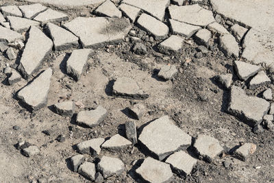 High angle view of text on street
