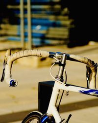 Close-up of bicycle parked outdoors