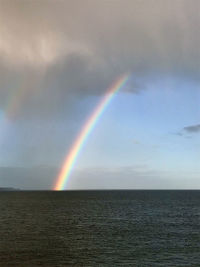 Scenic view of rainbow over sea against sky