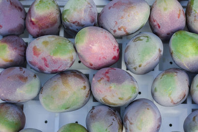 Directly above shot of mangoes in crate