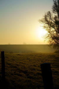 Scenic view of field against sky during sunset