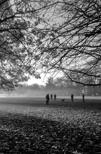 People on shore against sky