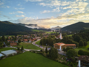 High angle view of townscape against sky