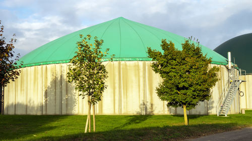View of tent on field against sky
