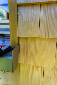 Close-up of yellow drying on clothesline