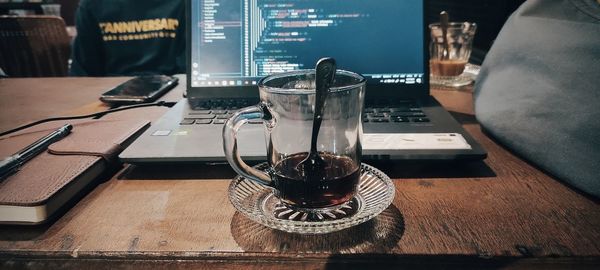 Close-up of coffee on table in restaurant