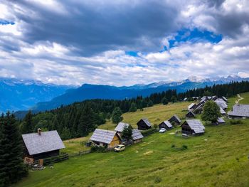 Scenic view of landscape and mountains against sky