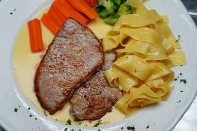 High angle view of breakfast served in plate