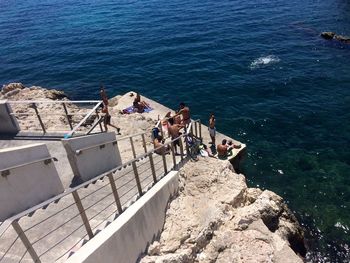 High angle view of people at sea shore