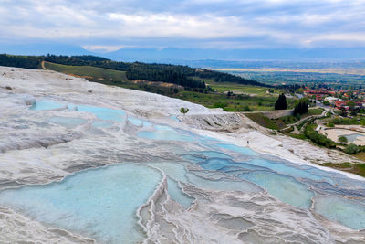 Aerial view of landscape against cloudy sky