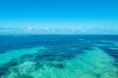 Scenic view of sea against blue sky